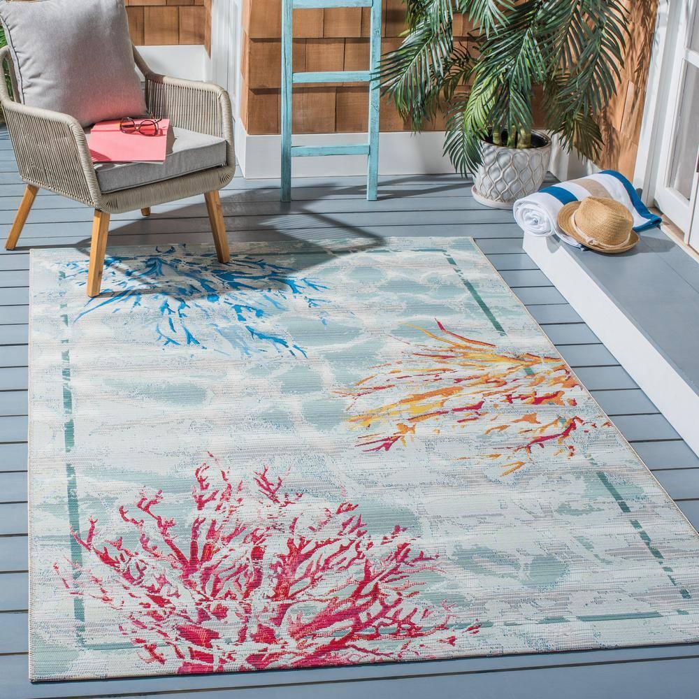 Barbados BAR535 Power Loomed Indoor/Outdoor Accent Rug - Teal/White - 3'3"x5'3" - Safavieh.