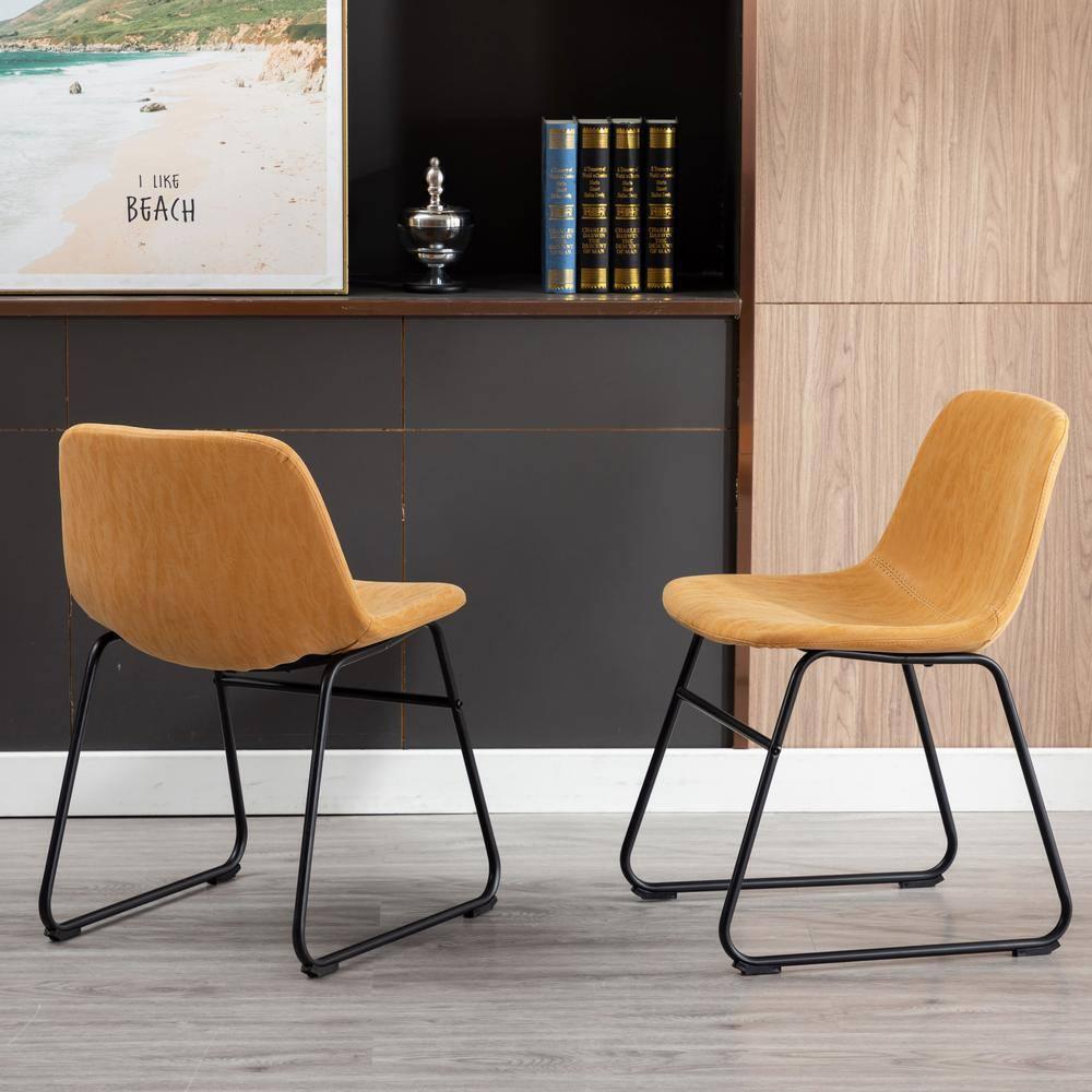 Vanity Art Set of 2 Pcs Synthetic Leather Upholstered Dining Chairs Armlesss with Metal Legs UC-13T