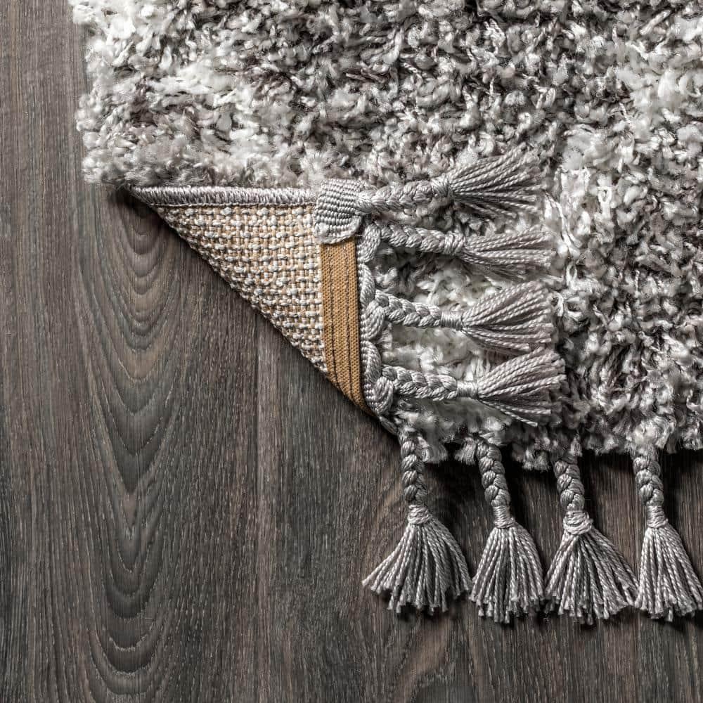 3'x5' Mercer Shag Plush Tassel Moroccan Geometric Trellis Area Rug, Grey/Cream - JONATHAN Y