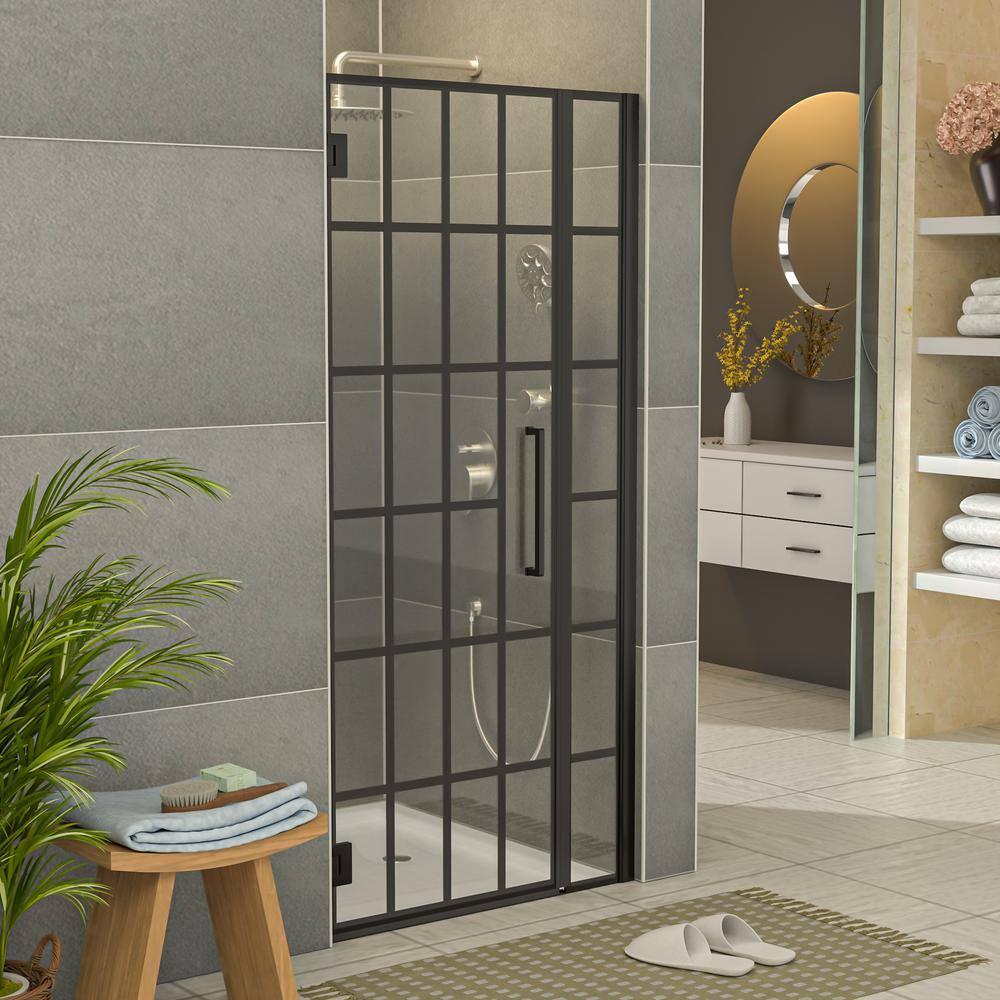 40" W x 72" H Wall Hinged Frameless Shower Door with Pattern Tempered Glass