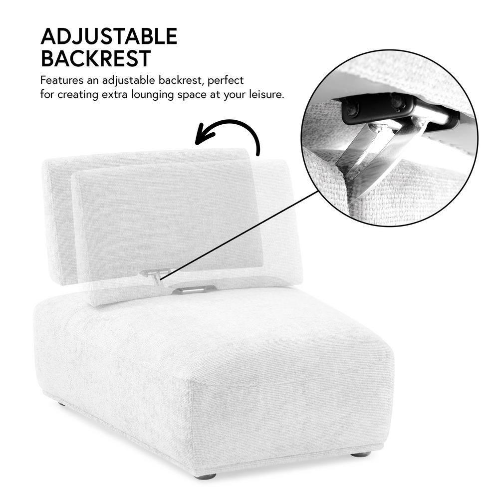 HOMES: Inside + Out Povoa Modern Modular Trapezoidal Armless Chair Chenille with Extendable Backrest White