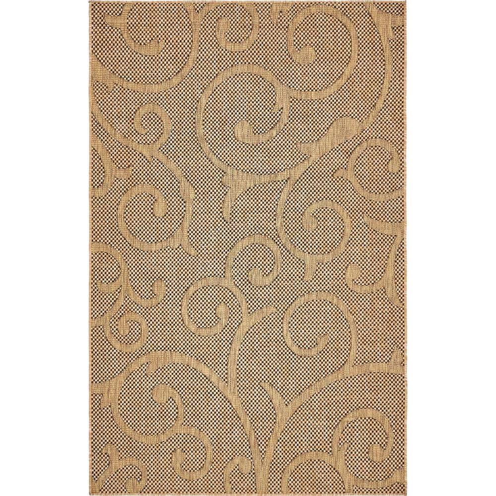 Unique Loom 5' 0 x 8' 0 Light Brown Outdoor Botanical Vine Area Rug