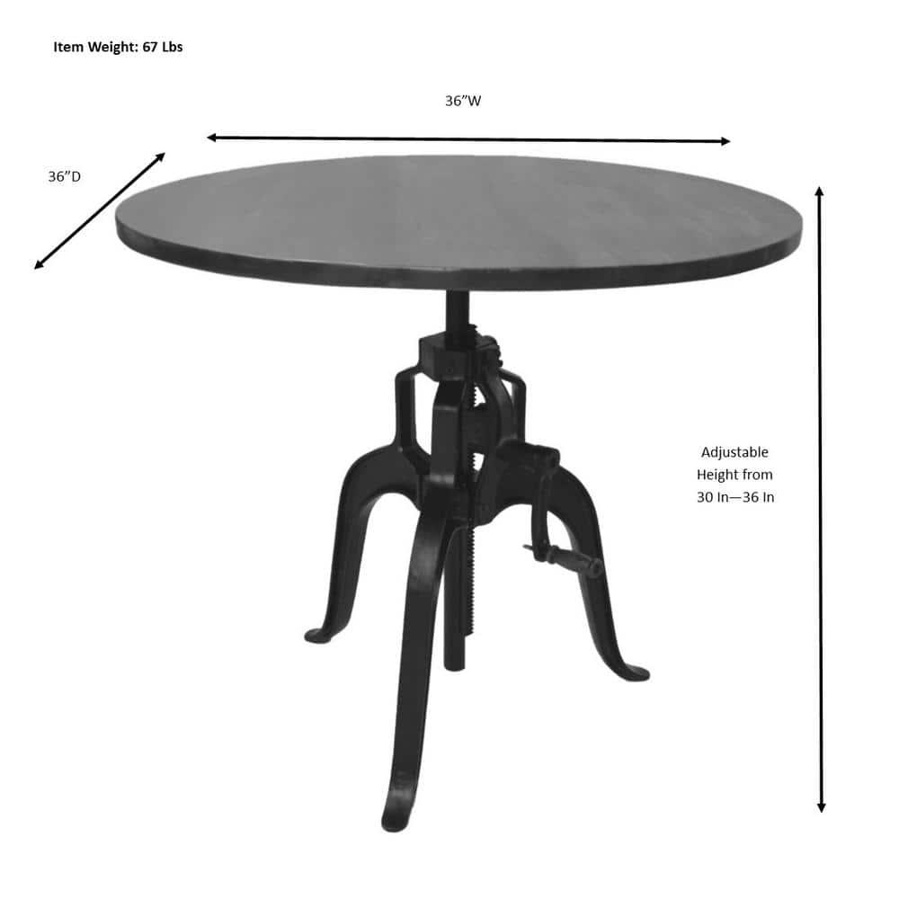 Carolina Living Mundra Adjustable Crank Dining Table: Industrial Style, 30"-36" Height, Metal Frame, Seats 4