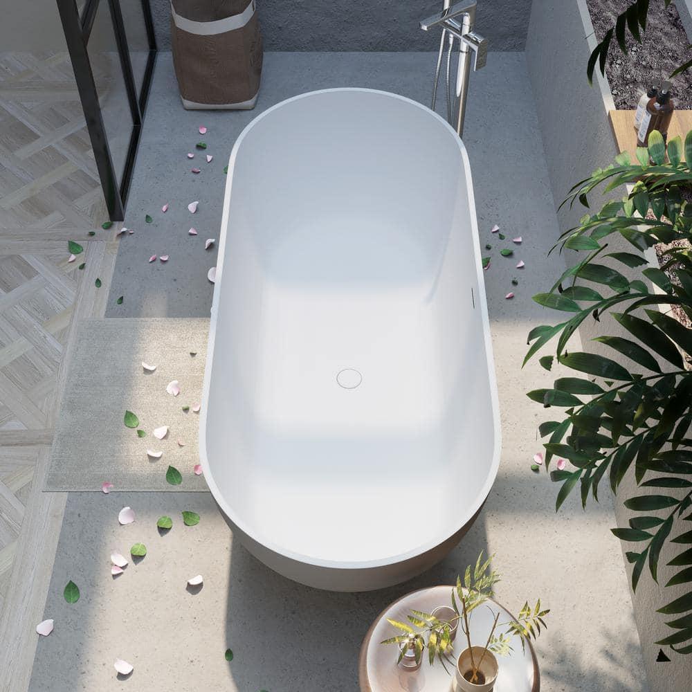 63" Matte White Acrylic Freestanding Soaking Bathtub