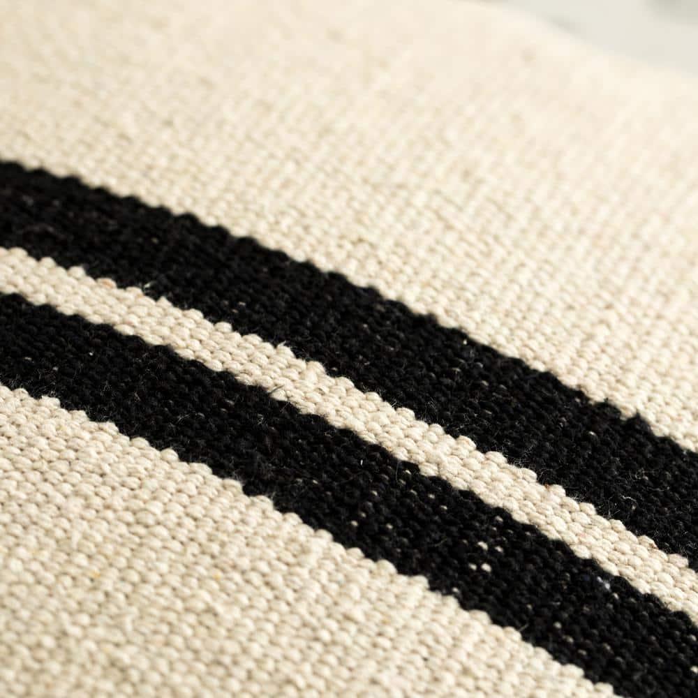 DEERLUX 16" Handwoven Cotton Throw Pillow Cover with Two Center Black Stripes with Filler, Natural