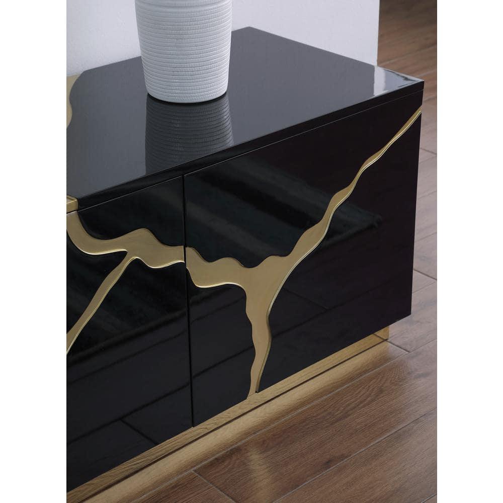 Sanford Black High Gloss Wood with Gold Accent Modern TV Stand
