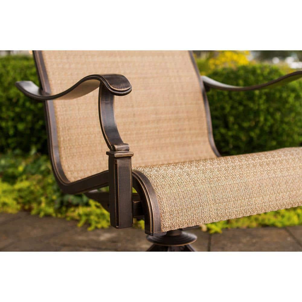 Hanover Outdoor Manor 9-Piece Outdoor Dining Set with 8 Swivel Rockers, Cedar/Bronze