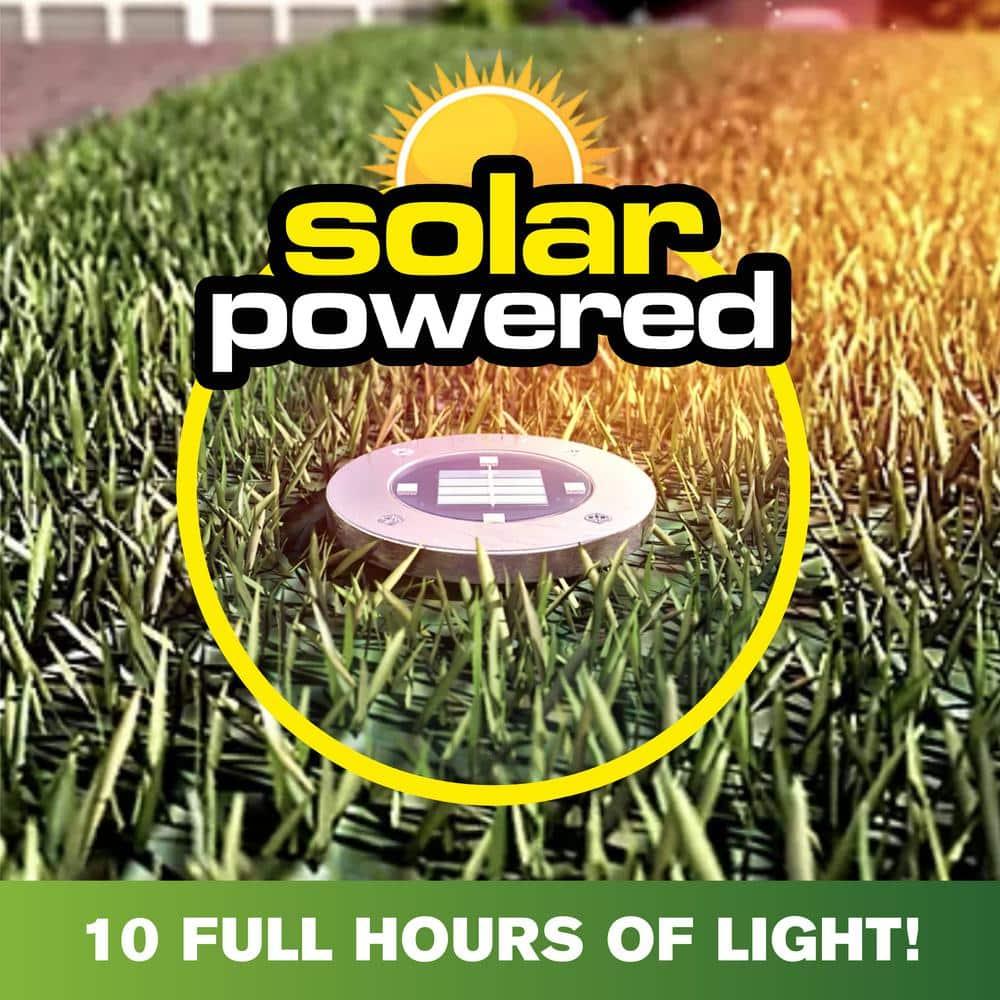 Bell + Howell Disk Lights Bronze – Heavy Duty Outdoor Solar Pathway Lights – 4 LED, Auto On/Off, Water Resistant, with Included Stakes, for Garden, Yard, Patio and Lawn, 4 Pack