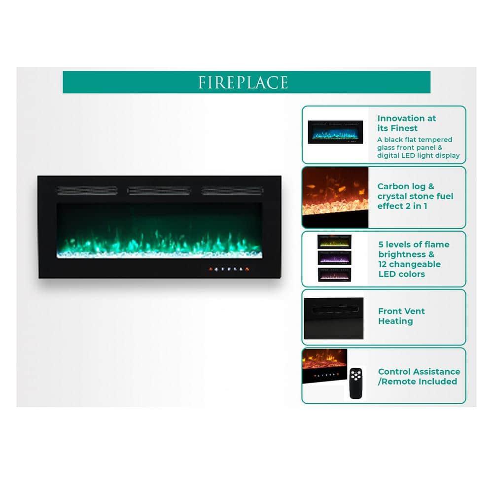 Alice 30" Electric Fireplace Inserts Recessed, Wall Mounted Fireplace LED Fireplace Heater with 12 Flame Colors, Touch Screen, Remote Control, Timer, Logset & Crystal Stones 500W/1500W - 30 inches