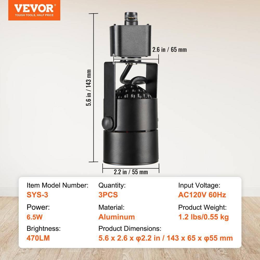 VEVOR GDZMT3ZZ500LFYQ8YV6 Black Adjustable Track Head (Set of 3)