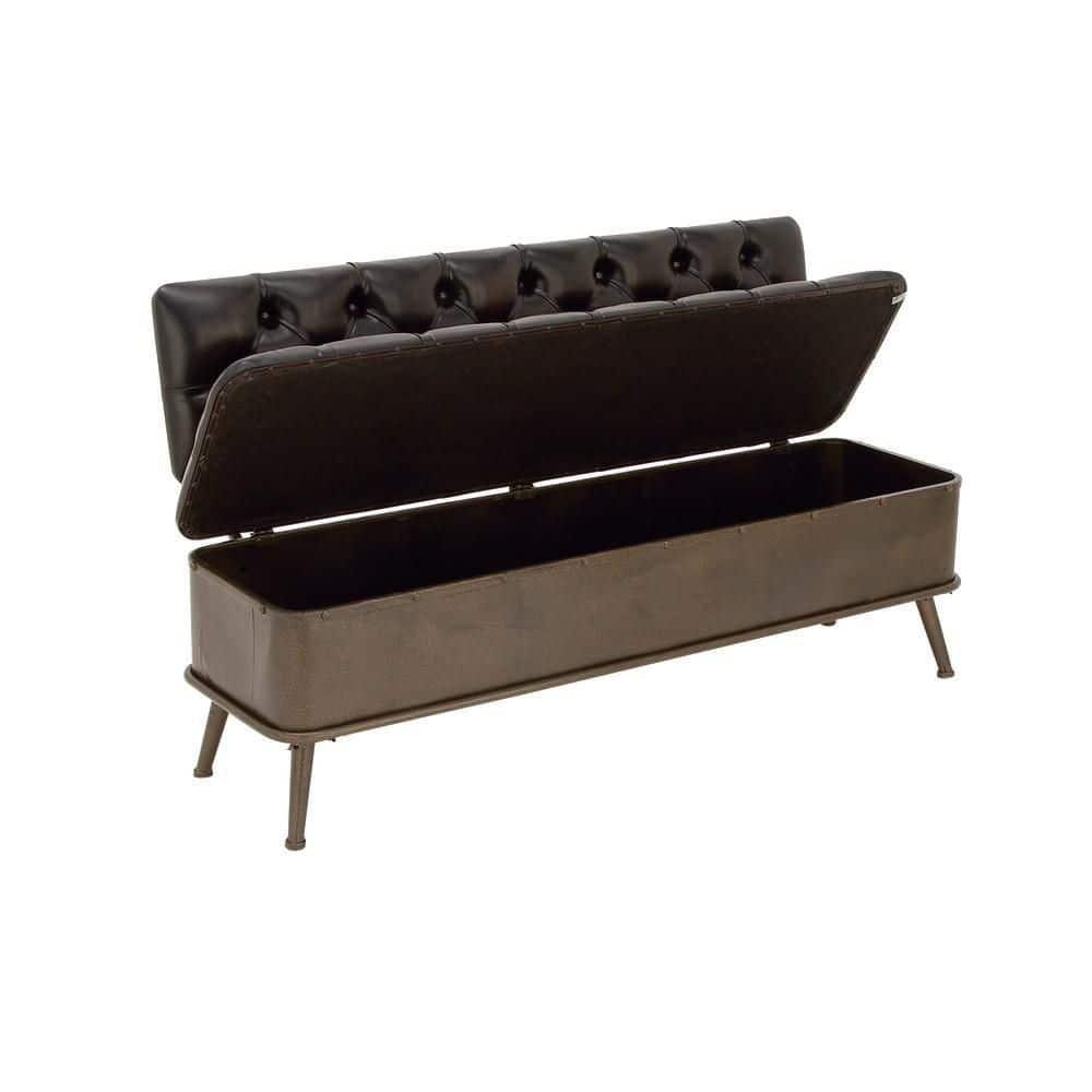 Williston Forge Black Metal Room Storage Bench with Tufted Faux Leather, 54" x 19" x 31"