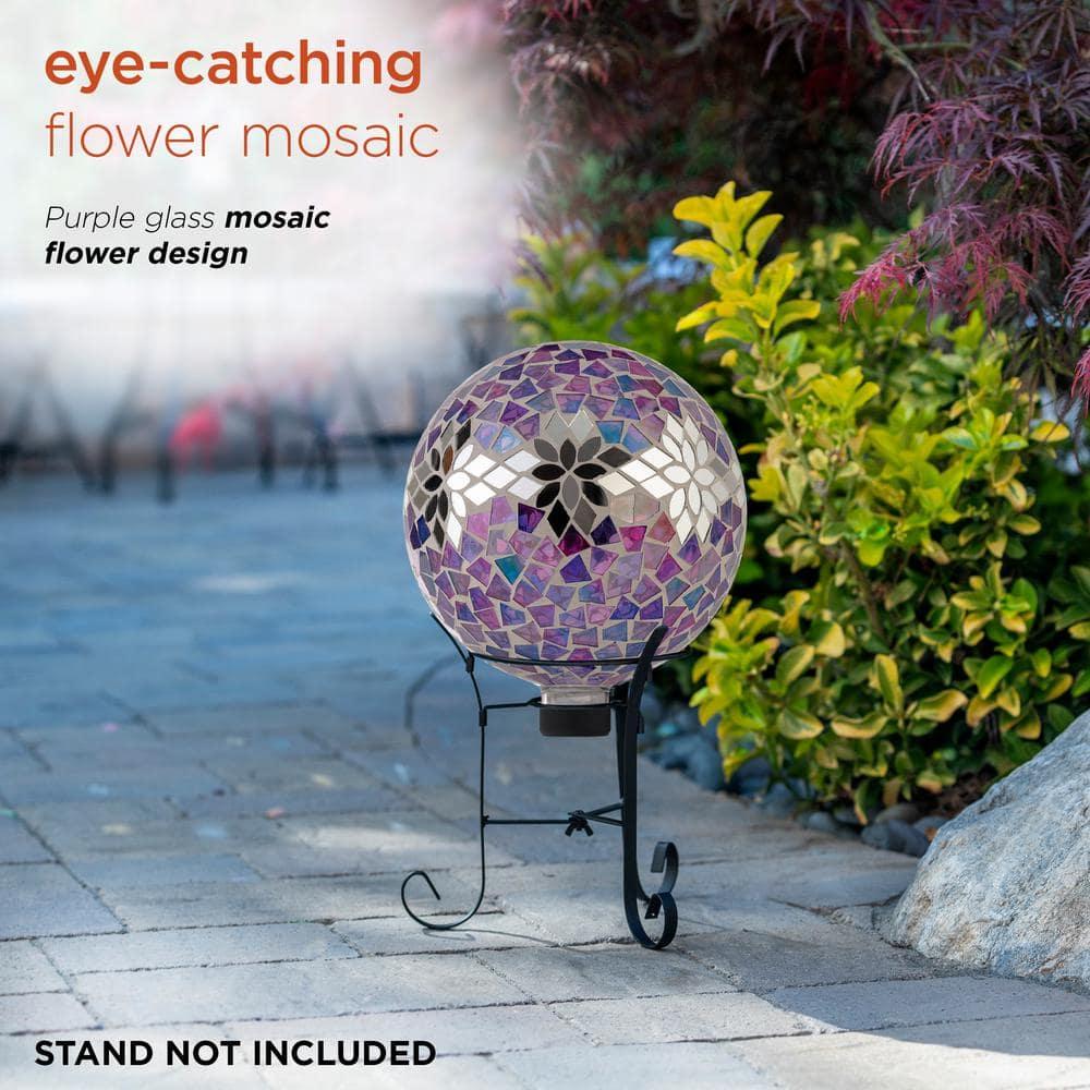 Alpine Corporation 10" Glass Mosaic Floral Gazing Globe, Purple/Silver