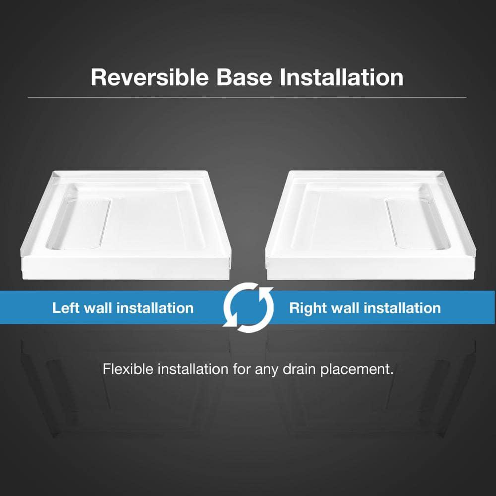 OVE Decors 36" x 32" Rectangle Shower Base Pan, White Acrylic, Center Drain, Reversible Design