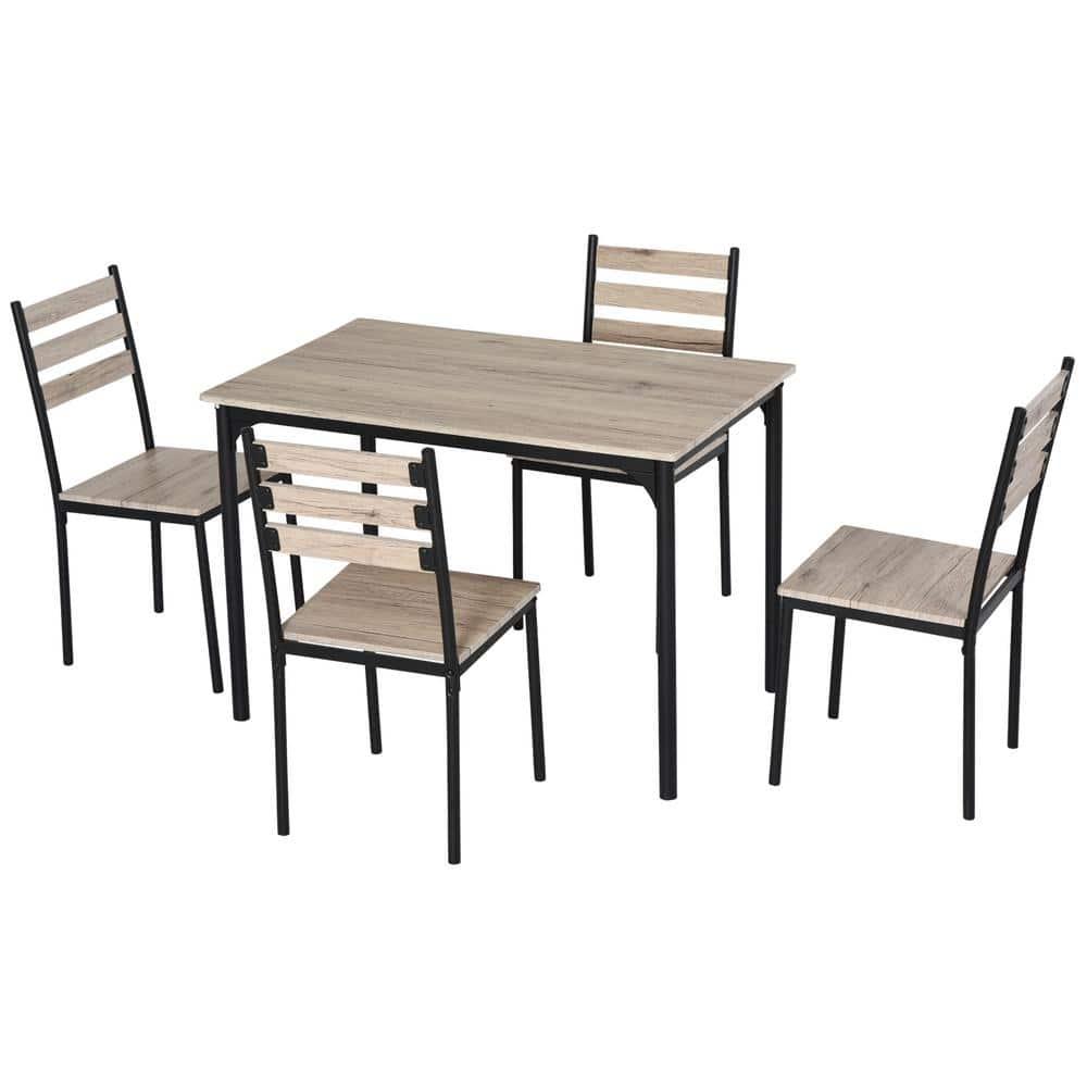 HOMCOM Modern 5-Piece Wooden Counter Dining Kitchen Table Set, 1 Table 4 Chairs Metal Legs, Suitable For Outdoors, gray