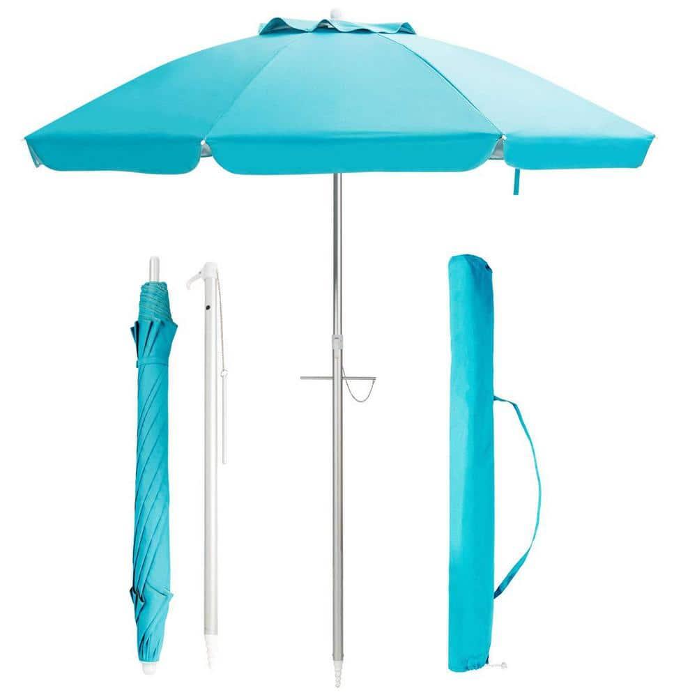 Yardi Yard 6.5 Feet Beach Umbrella with Sun Shade and Carry Bag without Weight Base-Blue, Travel Beach Umbrella, Beach Umbrellas for Sand Heavy Duty Wind Portable Beach Umbrella