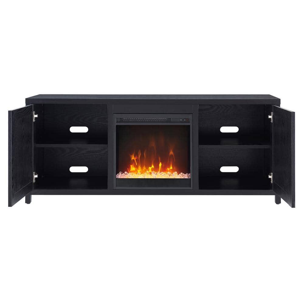 Evelyn&Zoe Granger Rectangular TV Stand with Crystal Fireplace for TV's up to 65", Black