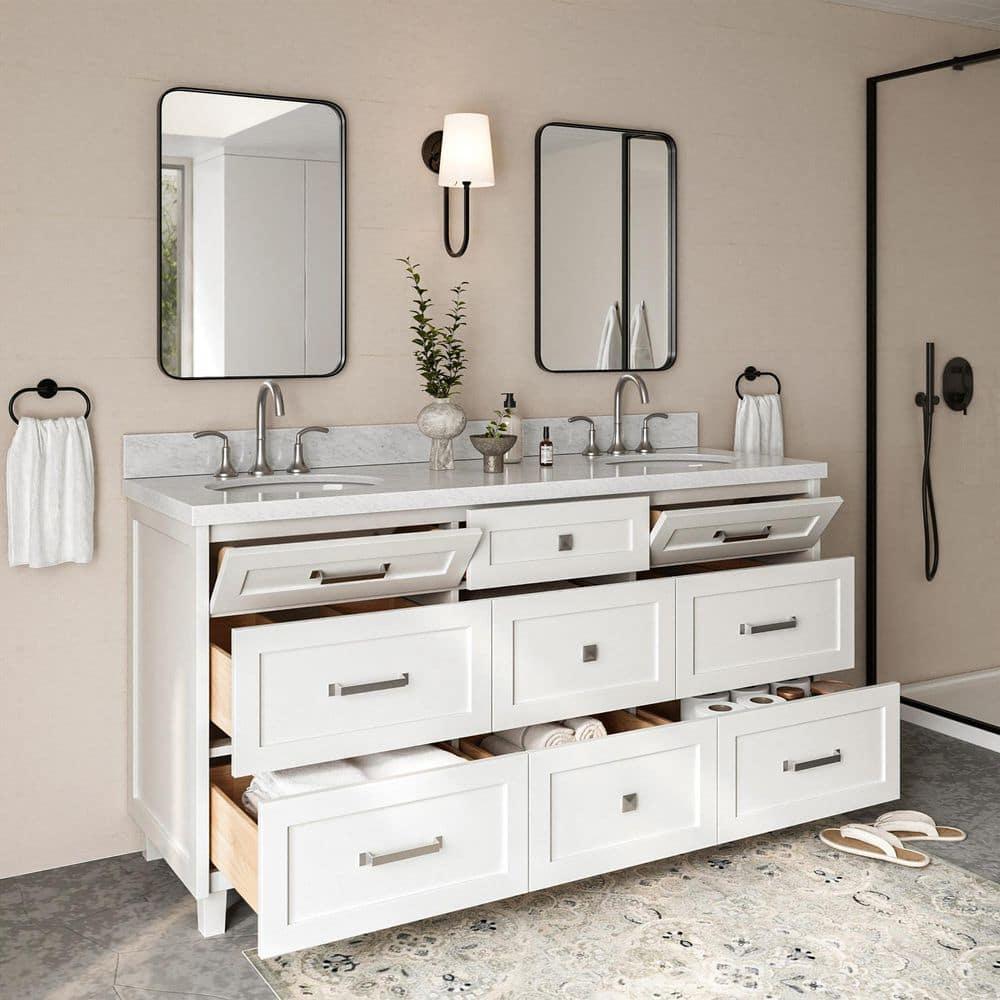 Ariel Monrow 67 Inch Double Oval Sink Bathroom Vanity With Italian Carrara Marble Countertop