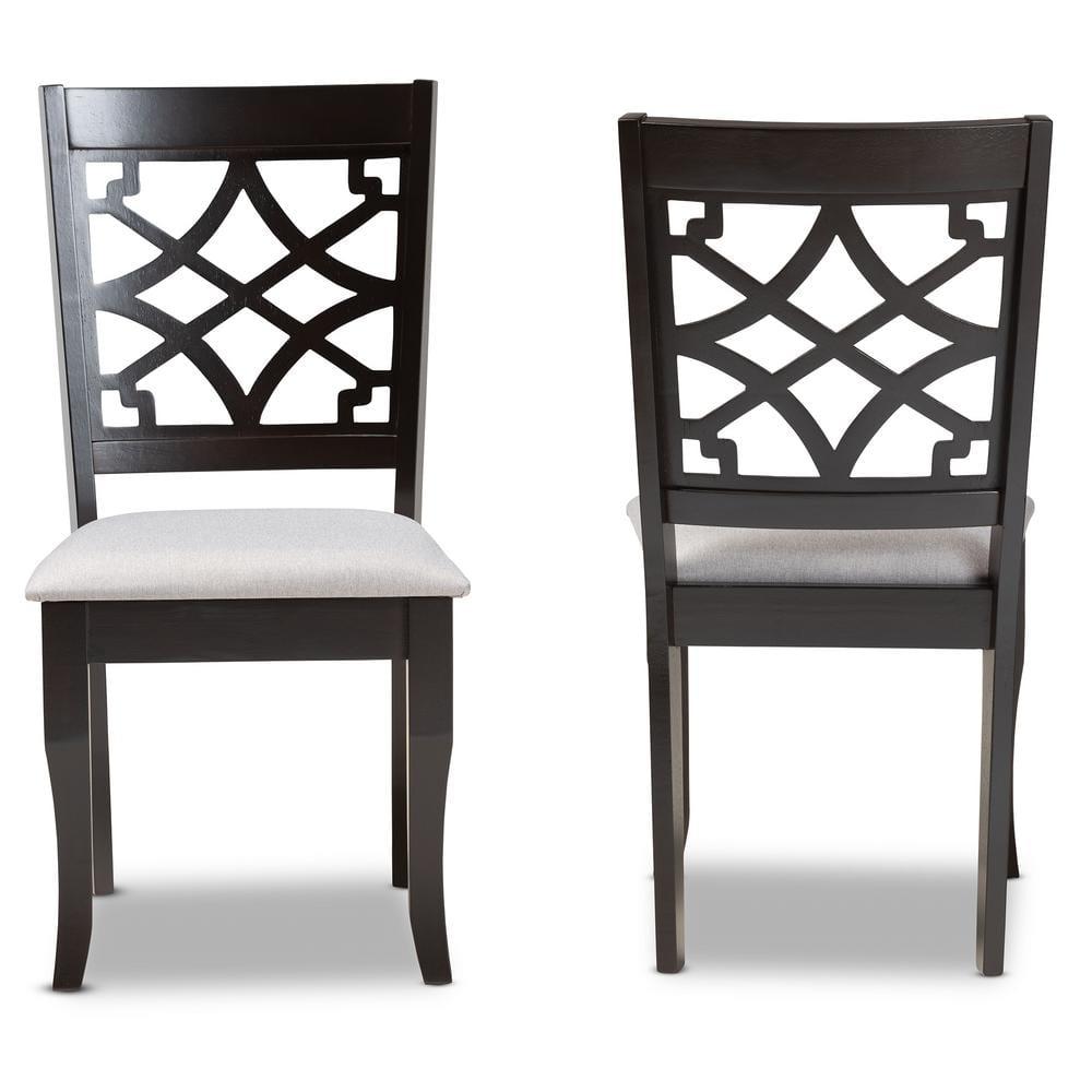 Set of 2 Mael Dining Chair Gray/Dark Brown - Baxton Studio: Elegant Cut-Out Back, Foam-Padded, Saber Legs