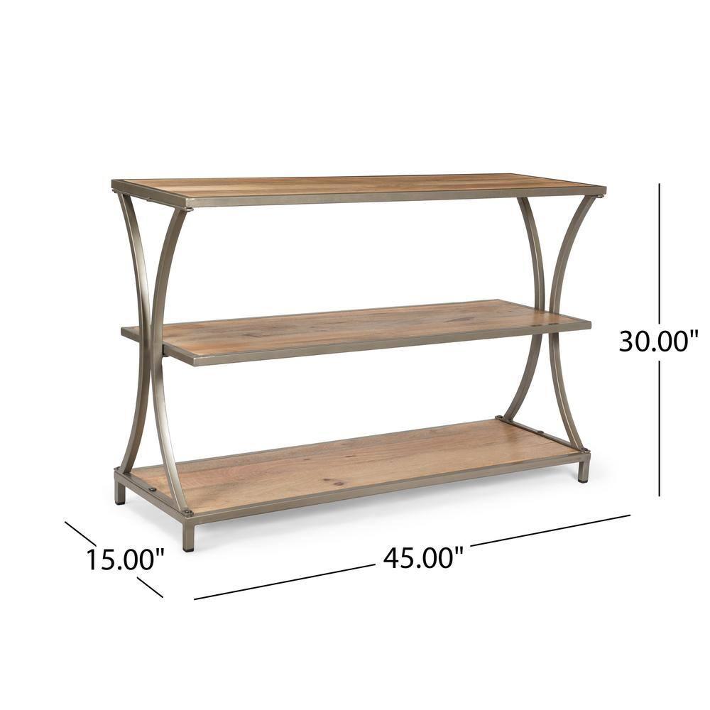 Noble House Ayaan Modern Industrial Handcrafted Mango Wood Console Table, Natural Finish and Silver