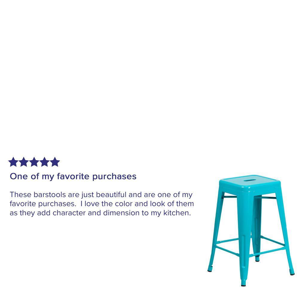 Flash Furniture Commercial Grade 24" High Backless Crystal Teal-Blue Indoor-Outdoor Counter Height Stool