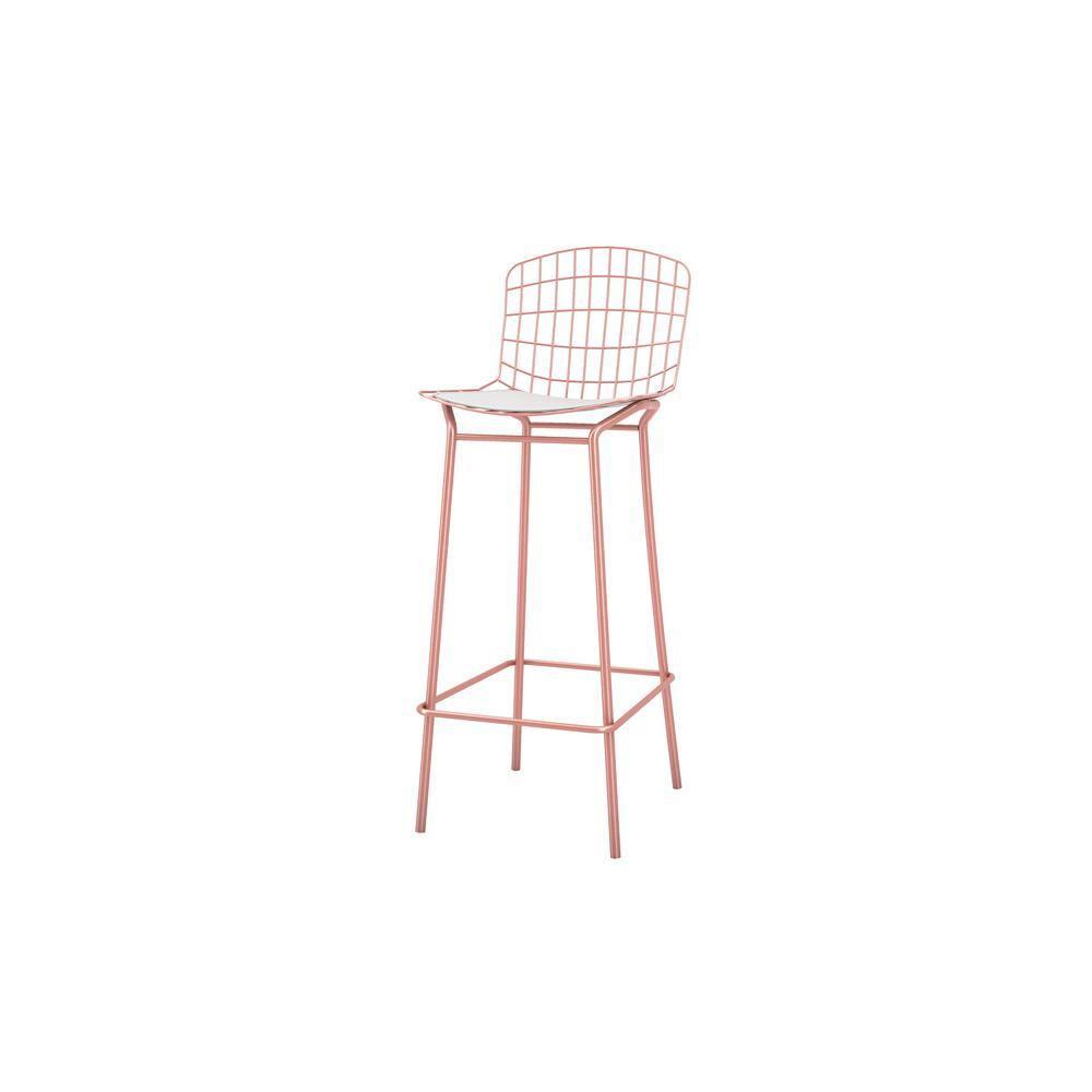 Madeline 41.73" Barstool with Seat Cushion in Rose Pink Gold and White