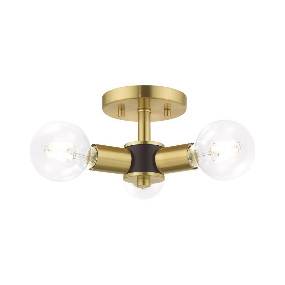 Livex Lighting Copenhagen 3-Light Mid-Century Metal Ceiling Mount in Satin Brass