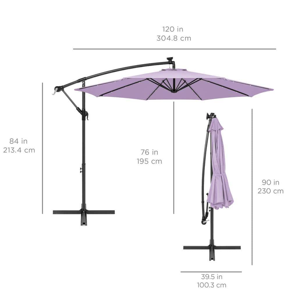 Best Choice Products 10ft Solar LED Offset Hanging Outdoor Market Patio Umbrella w/ Adjustable Tilt - Lavender