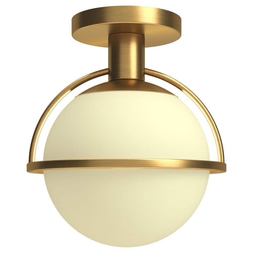 Evelyn&Zoe 9.25" Antique Brass Finish Metal/Glass Semi Flush Mount