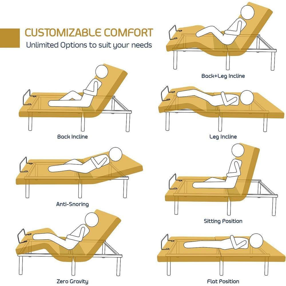 Clara Clark Clara Clark Massaging Zero Gravity, Zero Clearance Adjustable Bed with Wireless Remote, USB Ports & LED Lights