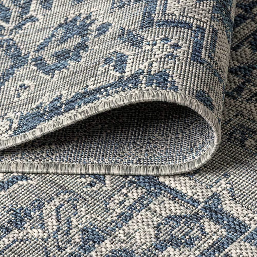 4'x6' Estrella Bohemian Medallion Textured Weave Indoor/Outdoor Area Rug, Navy/Gray - JONATHAN Y