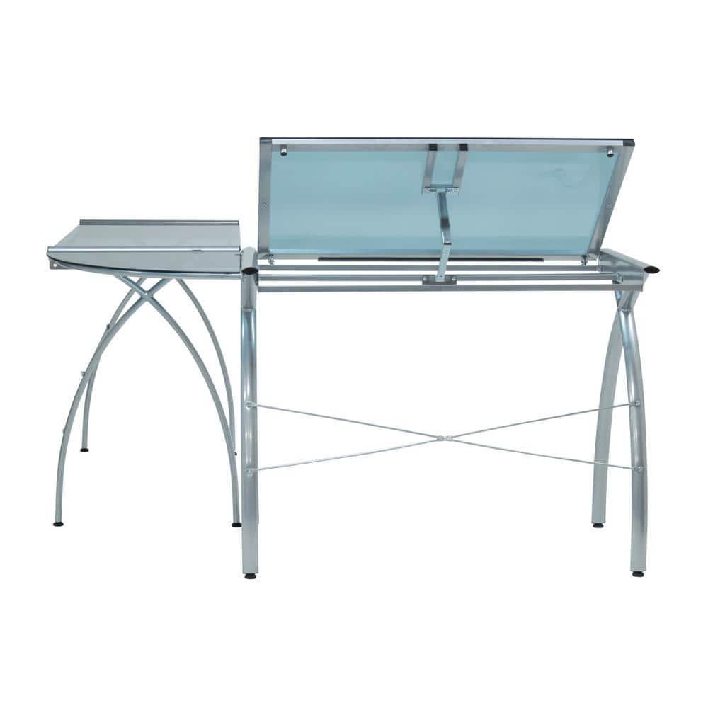 Inbox Zero Courson L-Shaped Glass Top Metal Base Drafting Table