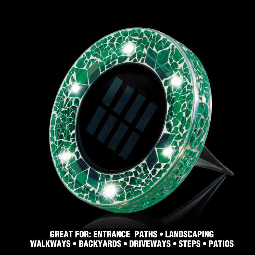 Bell + Howell 6 LED Round Green Mosaic Solar Powered Disk Lights with Auto On/Off - 4 Pack