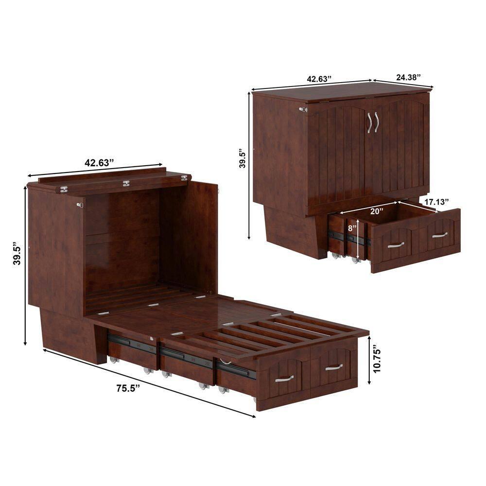 AFI Nantucket Twin Solid Wood Murphy Bed Chest with Mattress, Drawer & Charger, Walnut