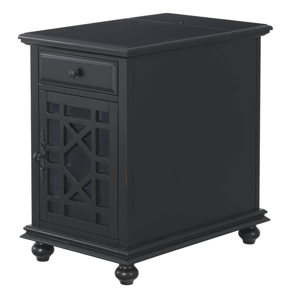 Martin Svensson Home Antique Black Elegant Chairside Table with Power