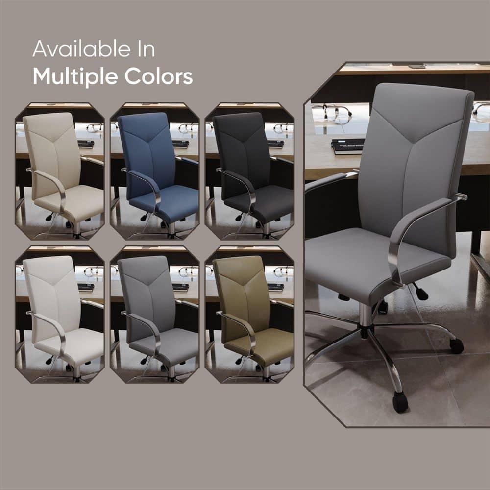 LeisureMod Sonora High-Back Leather Office Chair with Adjustable Height, Swivel, and Tilt in Grey