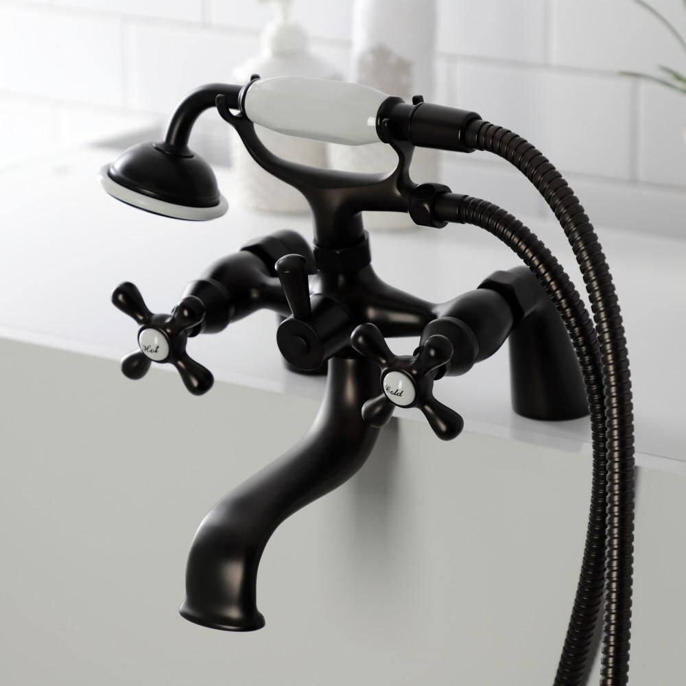 Kingston Brass KS227ORB Kingston Brass Kingston Three-Handle 2-Hole Deck Mount Clawfoot Tub Faucet with Handshower