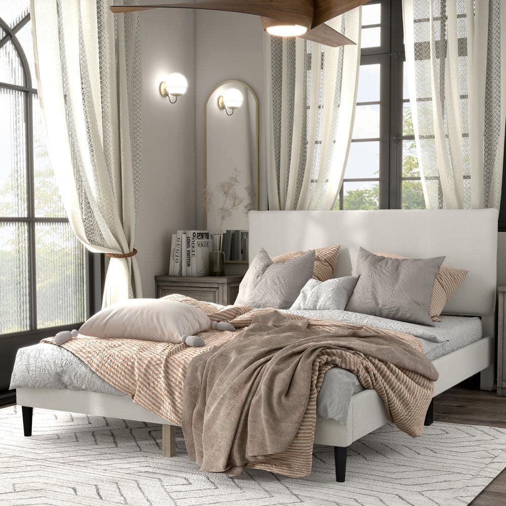 24/7 Shop At Home Queen Heartwild Modern Boucle Upholstered Pillow Headboard Platform Bed: Smooth Finish & Wood Frame