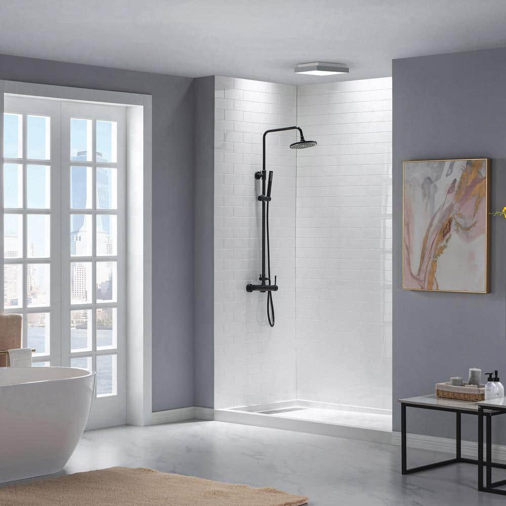60" x 36" Solid Surface Single Threshold Shower Pan Base with Drain Assembly & Drain Cover Included, Non-Slip