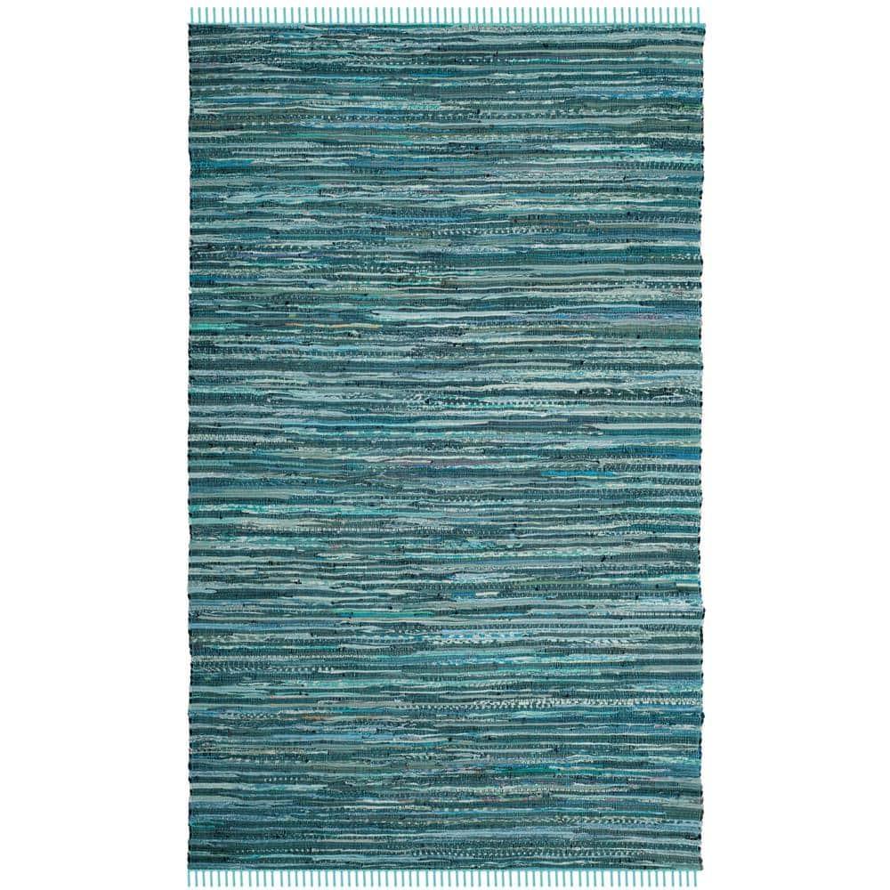 Rag Rug RAR127 Hand Woven Indoor Area Rug - 5'x8' - Turquoise/Multi - Safavieh