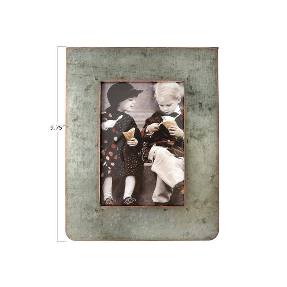 Creative Co-Op Galvanized 2-Sided Standing Picture Frame, Holds 3" x 5" Photos, 9.75" H