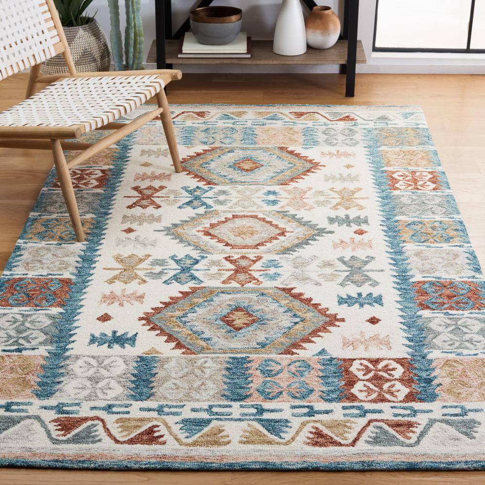 Micro-Loop MLP475 Hand Tufted Indoor Area Rug - Ivory/Blue - 8'x10' - Safavieh