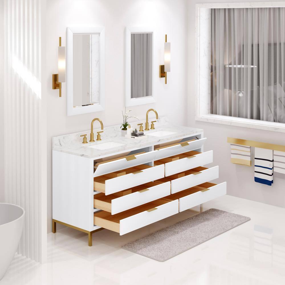 Pure White 72'' Double Sink Vanity with Carrara Marble Top
