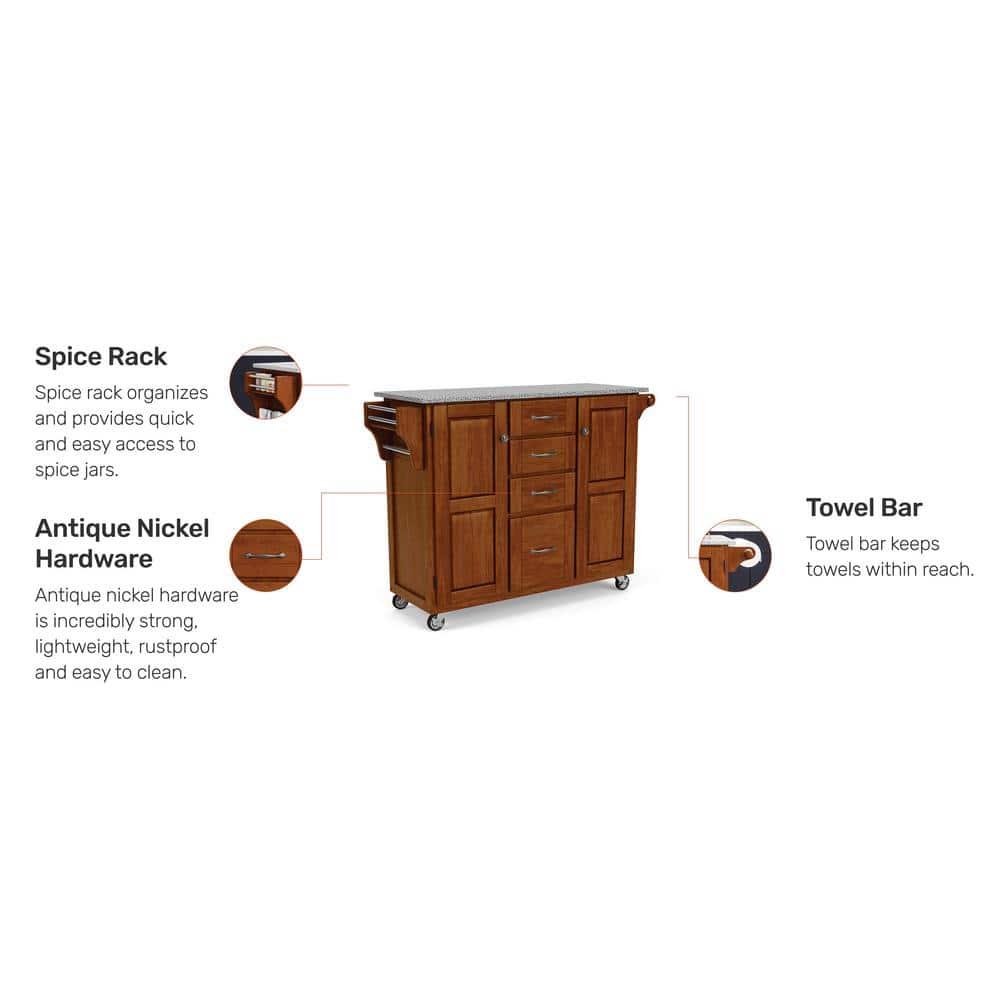 Create-a-Cart Cherry Kitchen Cart with Salt and Pepper Granite Top