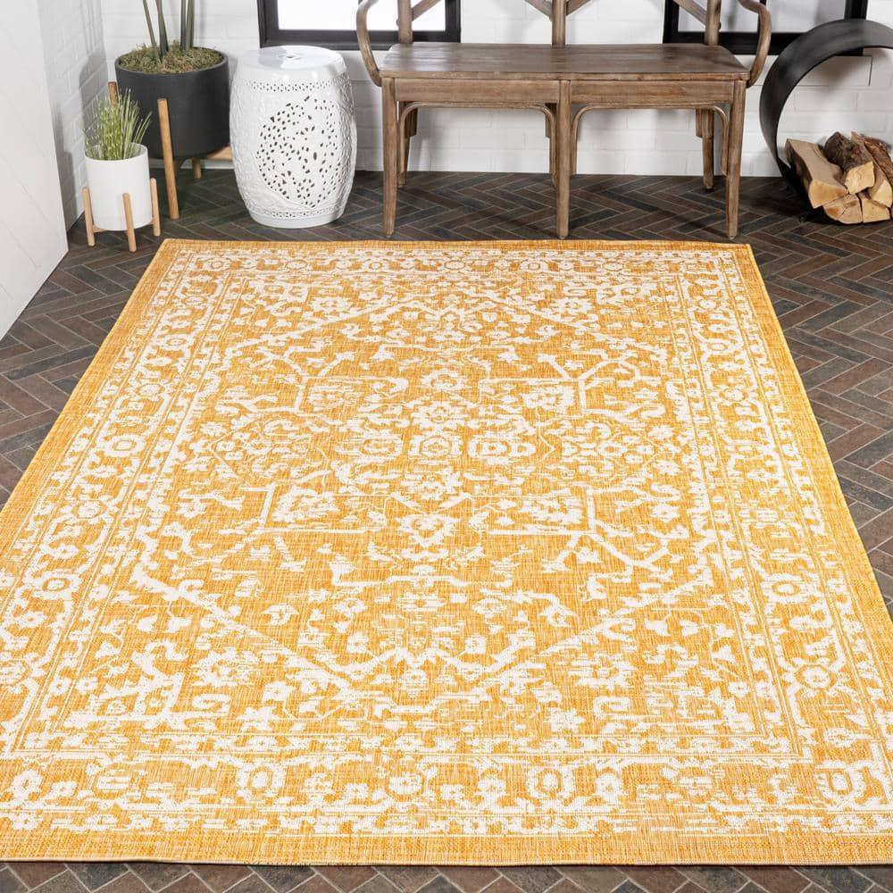 5' x 8' Malta Bohemian Medallion Textured Weave Indoor/Outdoor Area Rug, Yellow/Cream - JONATHAN Y