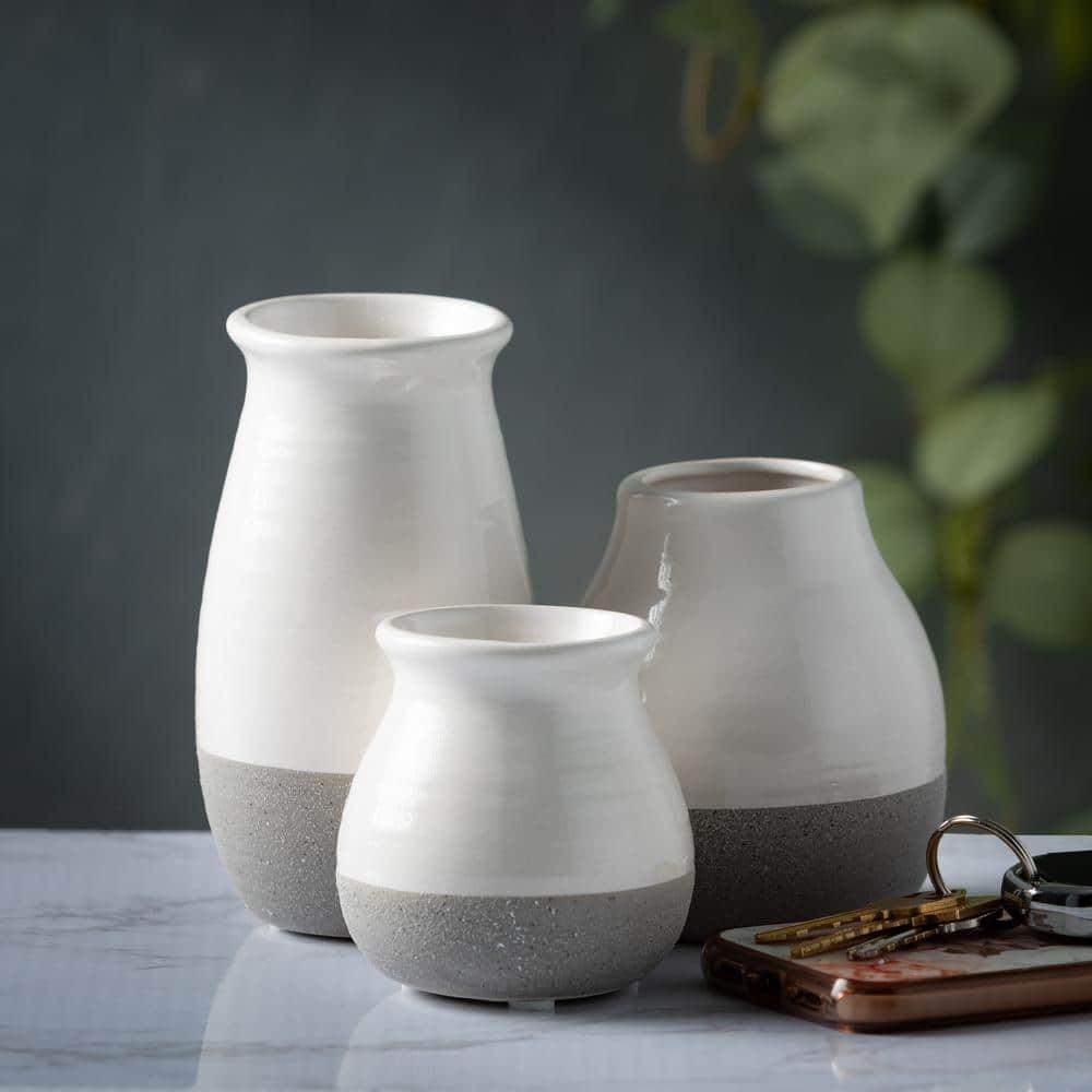 Sullivans Set of 3 Petite Ceramic Vases 3"H, 4.5"H & 5.5"H Gray and White