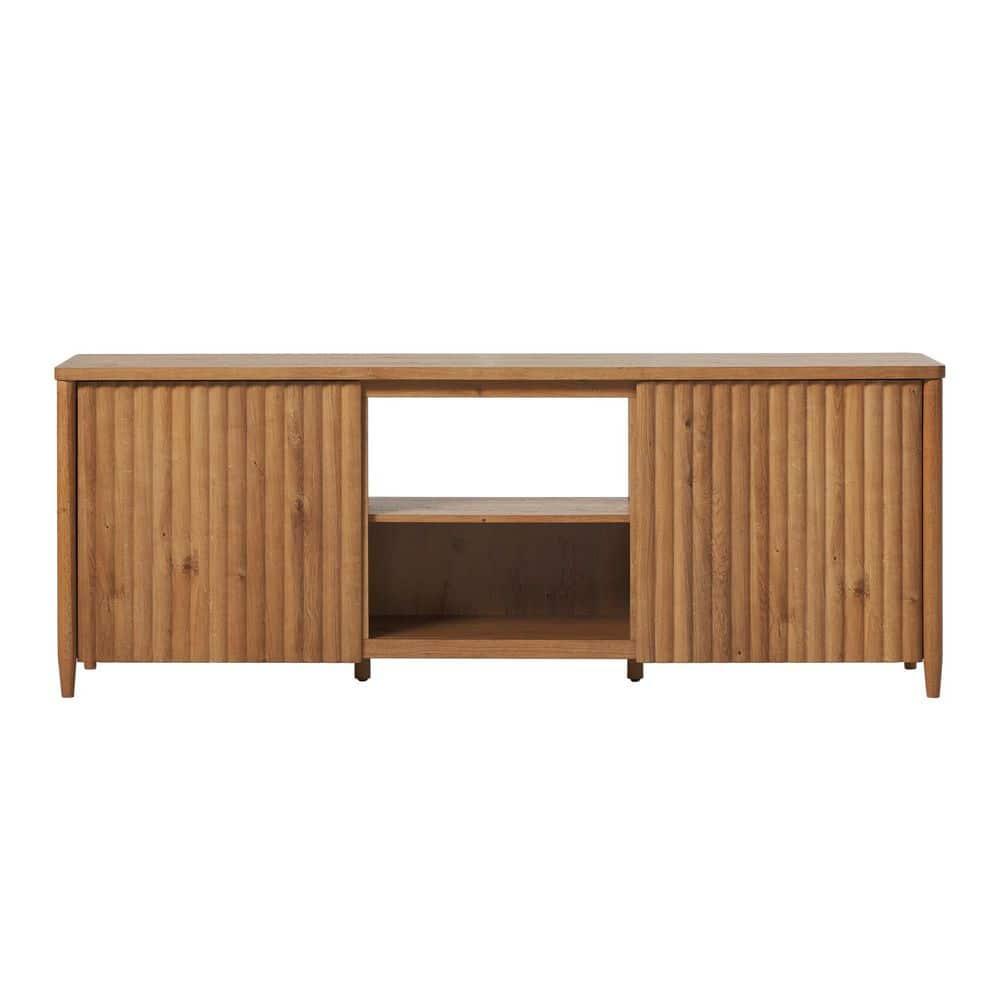 Scandinavian Reeded TV Stand with Open Storage for up to 80" TV  English Oak