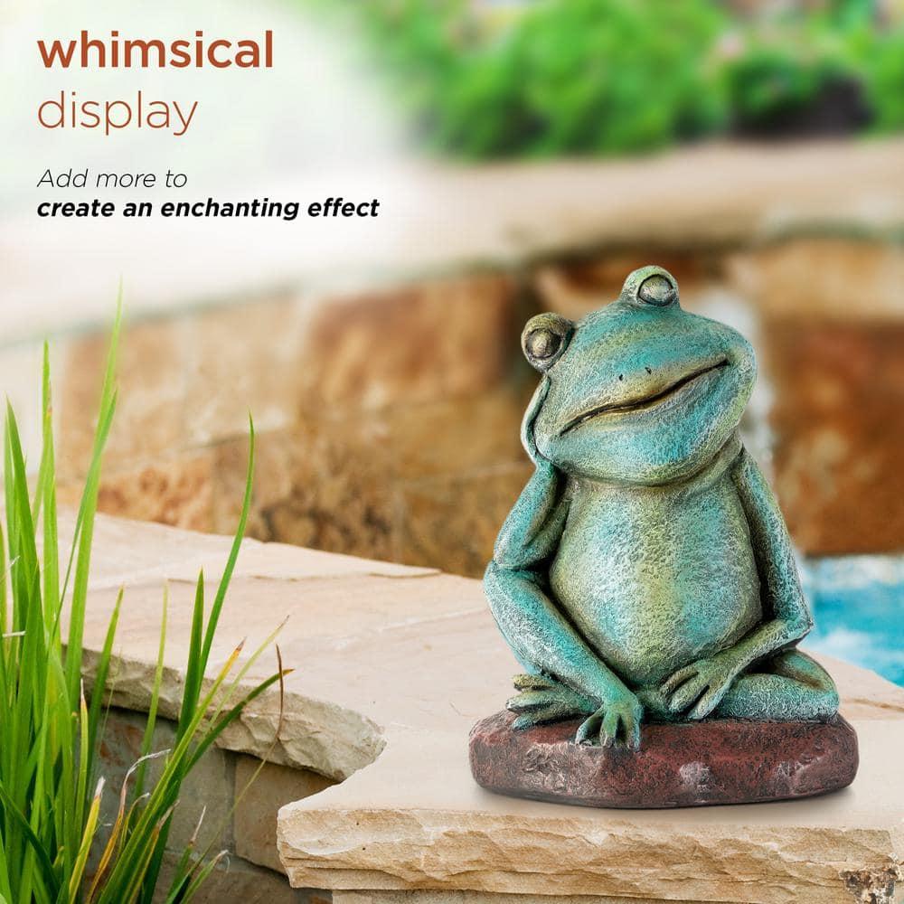 15" Magnesium Oxide Pensive Frog Statue - Alpine Corporation: Garden Decor, Zen722 Collection