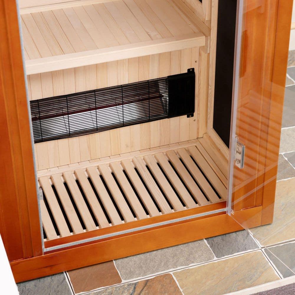 WoodBridge 1 Person Indoor Bluetooth Compatible FAR Infrared Sauna in Canadian Hemlock, Touch-Tone Keypad, LED Therapy Light
