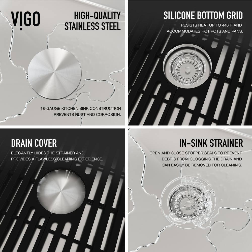 VIGO VIGO 36" Mercer Stainless Steel Undermount Kitchen Sink with Accessories VGR3620CK1