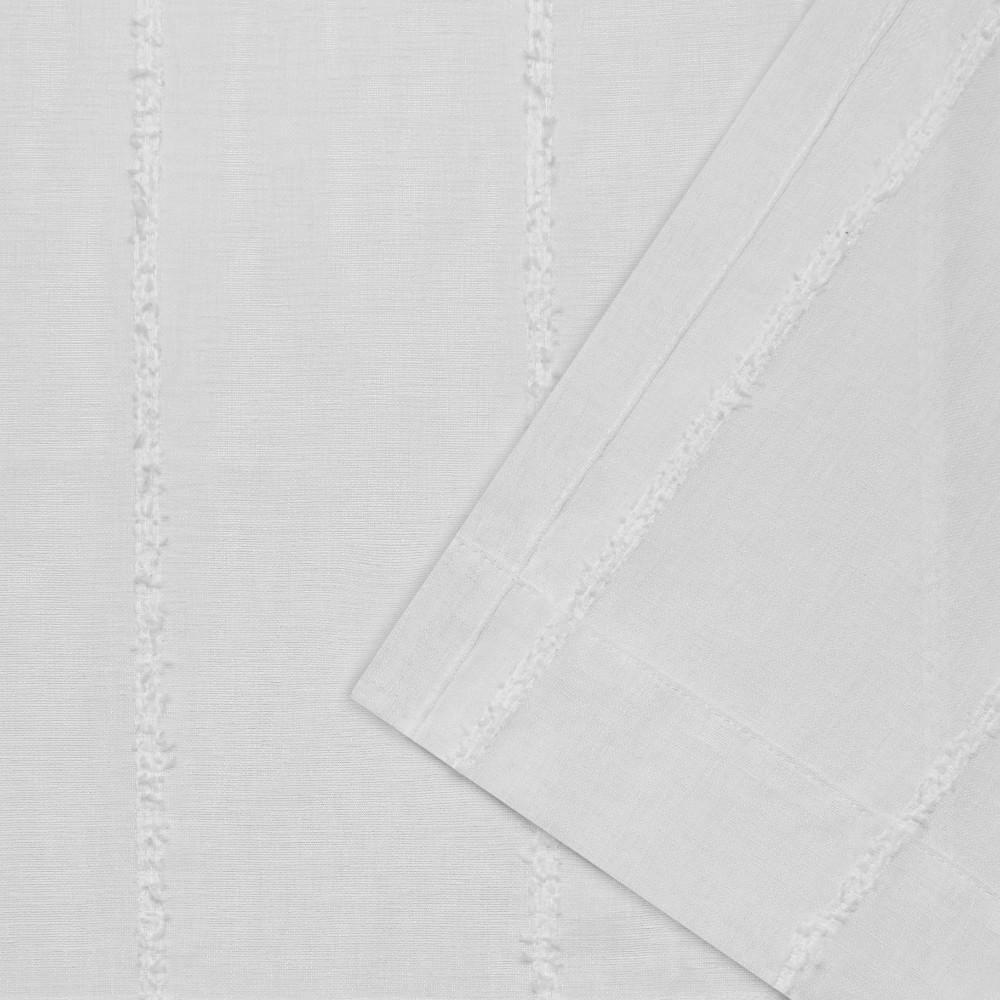 Set of 2 84"x54" Santos Embellished Stripe Textured Linen Sheer Rod Pocket Window Curtain Panel White - Exclusive Home